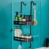 Black Hanging Bath Shelves Bathroom Shelf Organizer Nail  free Shampoo Holder