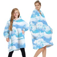 Winter Warm Hoodie Blanket Double  sided Wearable Fleece Plush Sweatshirt Kids Bathrobe Sofa Cozy Blanket