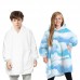 Winter Warm Hoodie Blanket Double  sided Wearable Fleece Plush Sweatshirt Kids Bathrobe Sofa Cozy Blanket